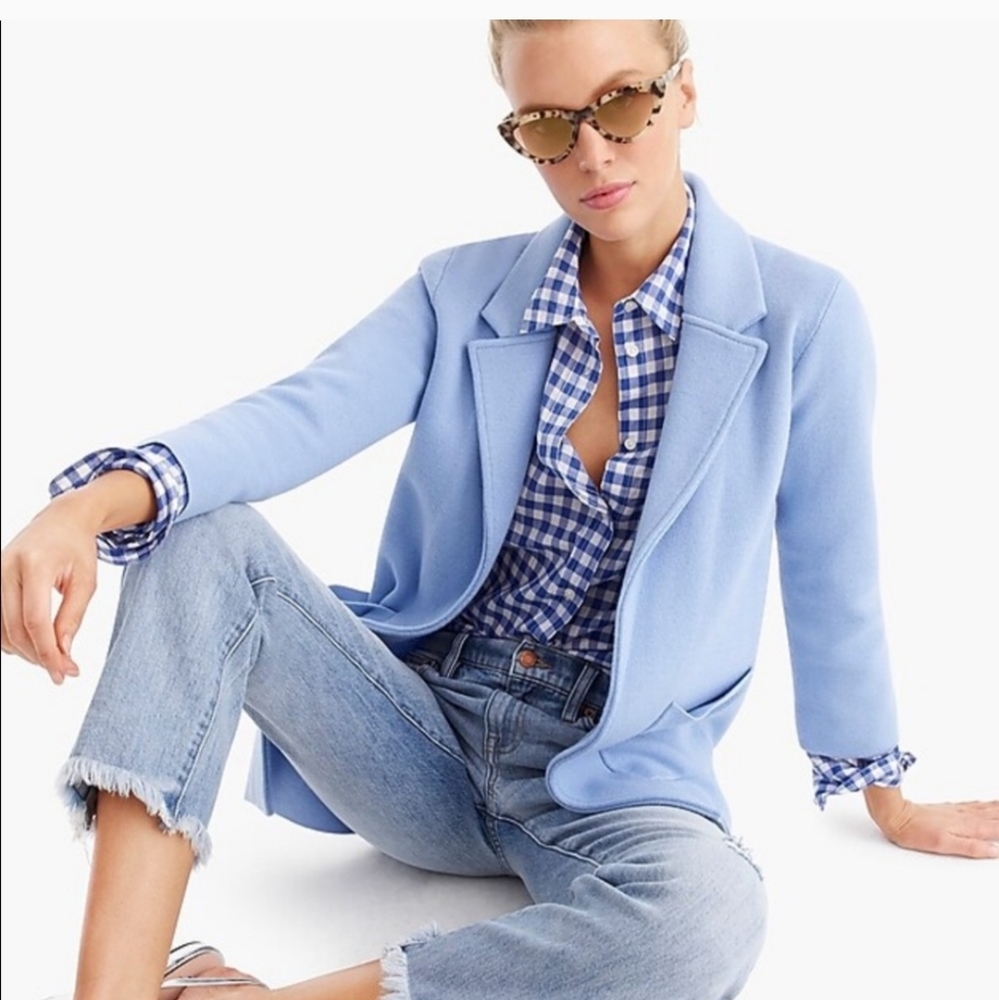 Small J Crew Sophie Open Front Merino Blend Blazer Periwinkle Blue
